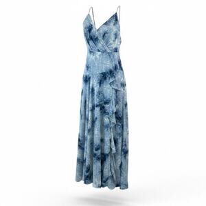 ASTR Anthropologie the Label Blue Tie Dye Faux Wrap Ruffle Maxi Dress Size M
